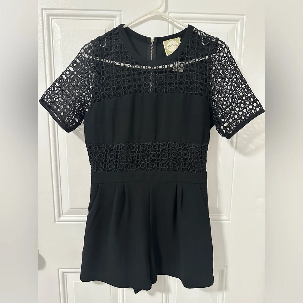 Alythea Black Lace Panel Romper Short Sleeve Fit & Flare, Size Medium NEW - Picture 9 of 16